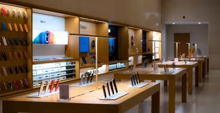 Modern retail store interior with refreshed product displays, lighting upgrades, and updated merchandising layout