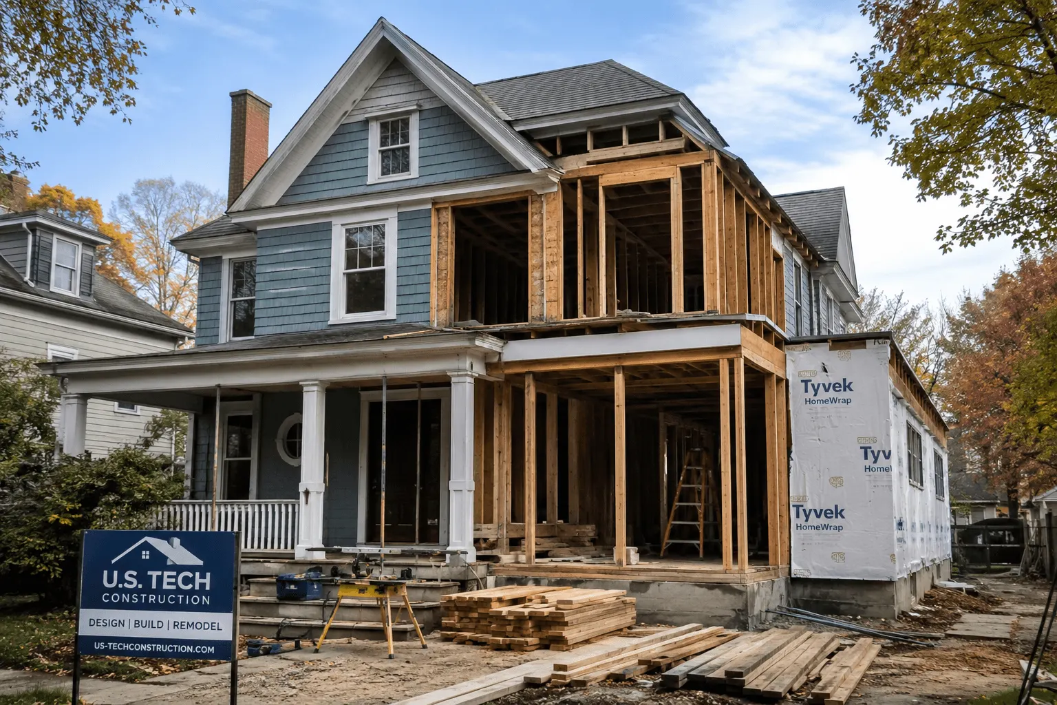 Older Michigan home undergoing structural remodeling and renovation