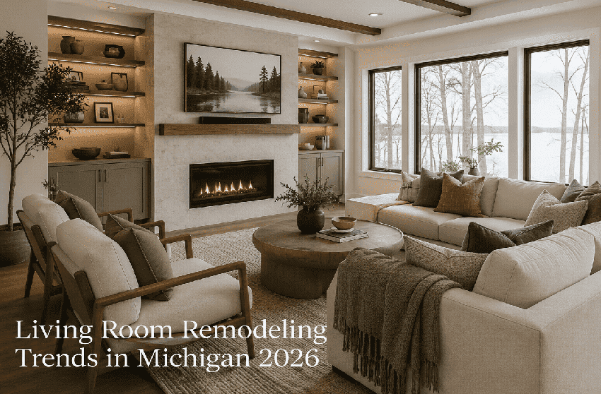 Modern living room remodeling design trend in Michigan home